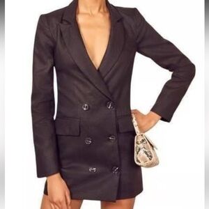 Reformation Black Double-Breasted Mini Dress